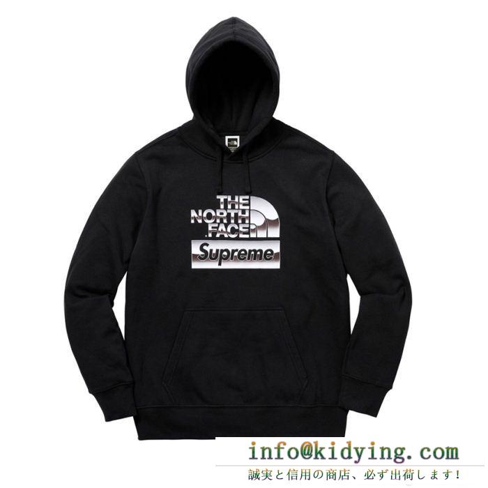 SupremeｘThe north face metallic logo hooded sweatshirtブラックのメンズフード付きシュプリームパーカーコピー