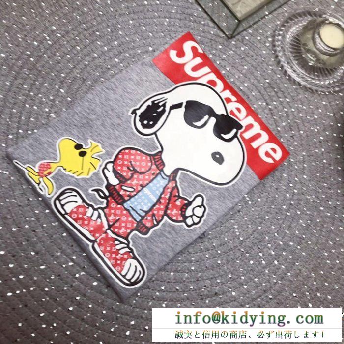  シュプリーム ヴィトン t シャツ 偽物supreme louis vuittonコラボアプリント半袖スヌーピーウッドストック