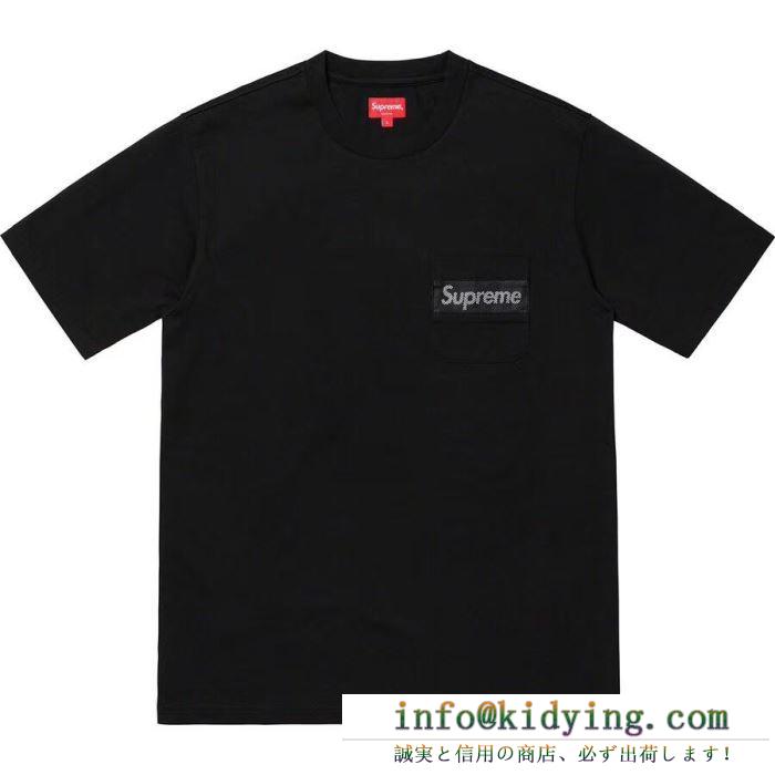 カジュアルな雰囲気があり tシャツ/半袖 2色可選 supreme 19ss mesh stripe pocket tee box logo