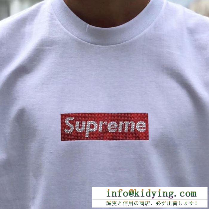 ファッション感が急上昇！ supreme swarovski box logo tee tシャツ/半袖 3色可選 夏らしい季節感