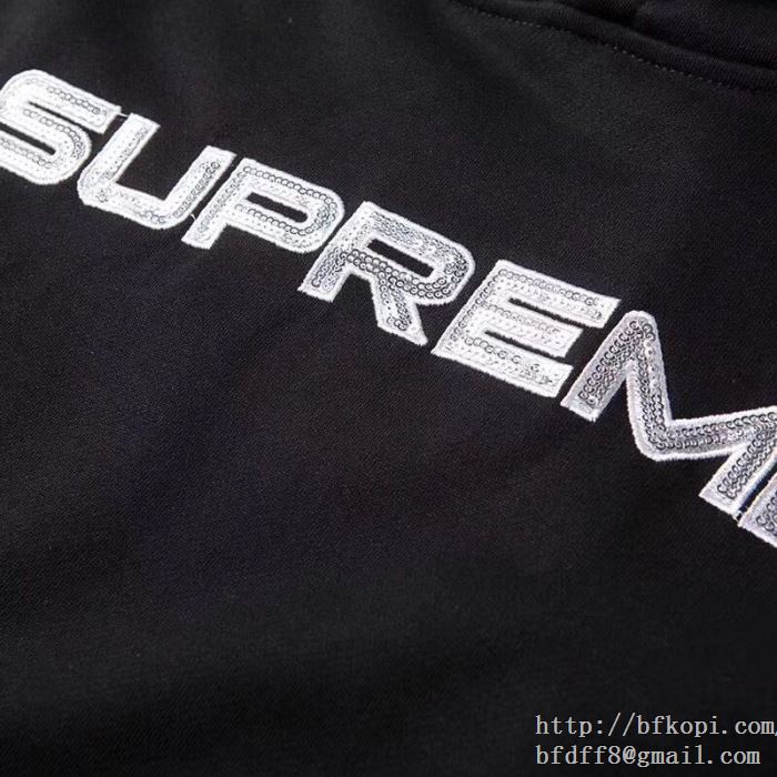 激安大特価最新作SUPREMEシュプリーム偽物パーカーSupreme sequin logo hooded sweatshirtプルオーバーパーカー 2色可選