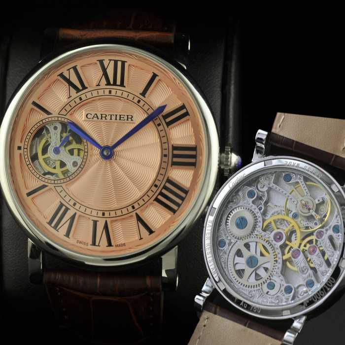 人気男性用腕時計 半自動卷 cartier カルティエ時計偽物 日本製クオーツ 2針 44mm メンズ腕時計 カーキ レザーベルト