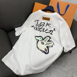 LOUIS VUITTON黒色白色半袖トレンドＴシャツスーパ...