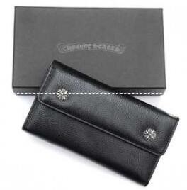クロスボタンのクロムハーツ 財布 スーパーコピー メンズウェーブウォレット Chrome Hearts ブラック ヘビーレザーの2折り長財布.
