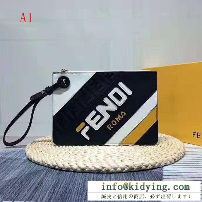 FENDI x filaの大人気コラボ商品フェンディ クラッチバッグ コピー8bs021a5s1f15hkミディアムサイズトリプレットマルチカラーレザークラッチバッグ