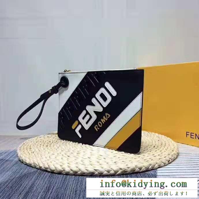 FENDI x filaの大人気コラボ商品フェンディ クラッチバッグ コピー8bs021a5s1f15hkミディアムサイズトリプレットマルチカラーレザークラッチバッグ