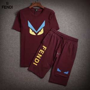 個性的なデザイン 2015春夏物 フェンディ FENDI 半袖Tシャツ 上下セット 4色可選