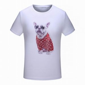 格好いい犬プリントシュプリームヴィトン コピー半袖ＴシャツSUPREME クールネックＴシャツモノグラム２色可選