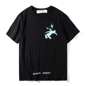 爆買い OFF-WHITE オフホワイト コピーＴシャツ MIRROR 半袖 感電 プリント 人物ブラック ホワイト ブランド メンズ レディース ラウンドネック