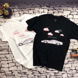 車 ピンク雲 プリント Ｔシャツ ルイ ヴィトン 好評品 可愛い カップル 安いメンズレディース Louis vuitton ブランド