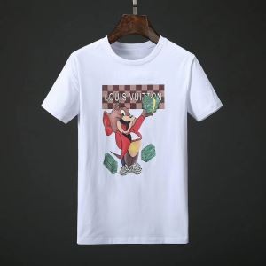 目を惹くLOUIS VUITTONルイヴィトンジェリープリントメンズクルーネックコットン半袖Tシャツブラックホワイト2色選択可