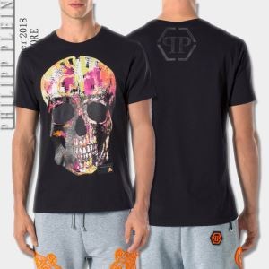 スカルプリント フィリッププレイン Ｔシャツ MTK1720PJY002N ブラック ホワイトラウンドネック 半袖 ストレートヘム PHILIPP PLEIN