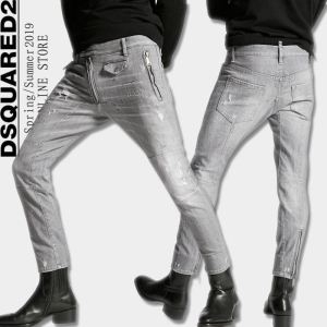 DSQUARED2ディースクエアード ジーンズ コピーLB0454-S30260-852バイカージーンズメンズデニム裾ジップ8分丈