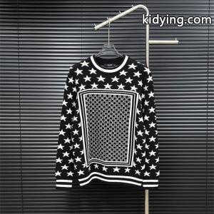 balmain スーパーコピー コピー 秋冬デザイン ブラック × ホワイト 星柄 × 幾何ロゴ ニットセーター バルマン スーパーコピーkidying26Lr8n0v