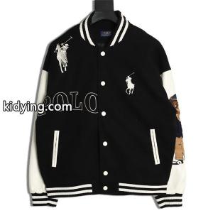 ブラック × ホワイト 刺繍 ベースボールジャケット ポロラルフローレン POLO RALPH LAUREN コピー 秋冬復古デザイン 高品質kidying26LjWDei