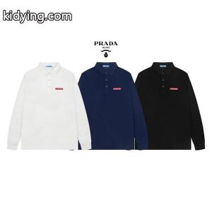 プラダ ブランド コピー スーパーコピー ポロシャツ 長袖 高級感漂う シンプル レッドロゴ モード系 prada ブランド コピーkidying26Hreeuy