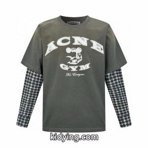 Acne Studios アクネ ストゥディオズ コピー 激安 25FW ロゴ刺繍フェイクレイヤード長袖Tシャツ メンズ レディース ホワイト＆グリーンkidying26vS1nym