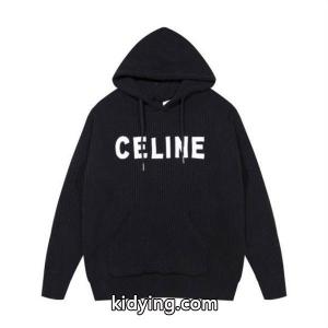 上品でモダンな印象の セリーヌ コピー celine コピー コピー 2026秋冬新作 ブラック ロゴ刺繍 ニット フーディkidying26Tb8rOv