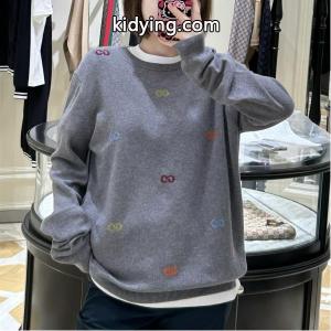 グッチ コピーブランド 偽物 カラフルGG刺繍 グレー クルーネック ニット セーター レディース gucci コピーブランドkidying26myODai
