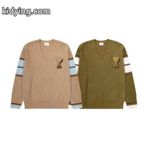 AMI PARIS 偽物 カジュアル 個性的 高品質 おしゃれ Vネック ボーダー セーター アミパリスkidying26OHPr8j