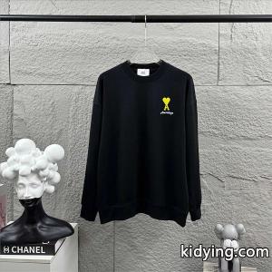 AMI PARIS 偽物 スウェット フレッシュ カジュアル イエローロゴ クルーネック アミ パリスkidying264L5vGf