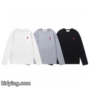 激安AMI PARIS SS24定番ハート刺繍ロゴカップルクルーネックアミ パリス長袖Tシャツコピーkidying268fiaiy
