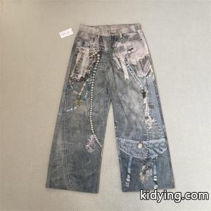Acne Studios 激安 3Dレースジュエリープリント デニム ワイドストレート ユニセックス アートデザイン 水洗加工kidying26muWX1v