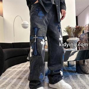 2026秋冬限定 ブラック ブルー ホワイト クロス刺繍デザイン Chrome hearts ブランド コピー クロムハーツ ブランド コピー 偽物 デニムパンツkidying26CyGbyy
