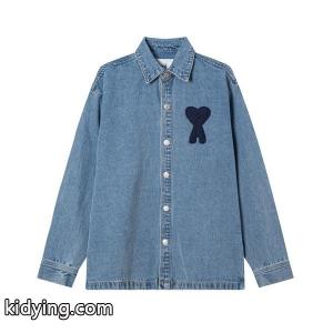 人気AMI PARIS通販アミ パリスコピー デニムシャツ メンズ レディース ジャケット 長袖 ハート ロゴ ワッペンkidying26vWv8Pf