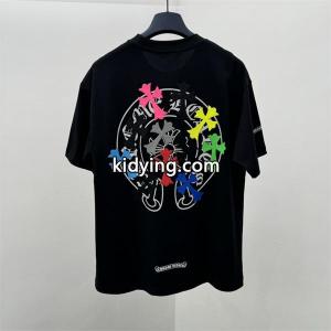 圧倒的な新作のCHROME hearts コピークロムハーツ コピースーパーコピーのファッション図案プリントされた男女兼用のクルーネック半袖Tシャツkidying26ObW1TD