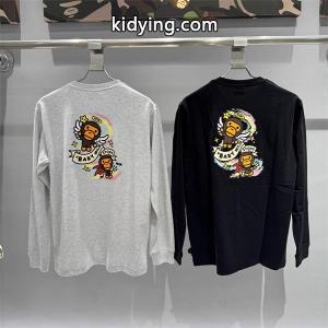 グレー × ブラック 天使 Milo プリント 長袖 T シャツ ベイプ BAPE 偽物 秋冬ストリートフェミニンkidying26G9rSTr