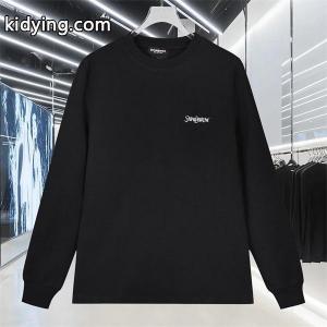 SAINT laurent ブランド コピー コピー 秋冬ベーシック万能 ブラック ミニロゴ ロングスリーブ T シャツ サンローラン ブランド コピーkidying26ui4r4j