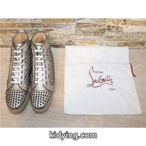 美品 クリスチャンルブタン コピー Christian louboutin コピー リアルパイソンレザー Louis Spikes Mens Flat シルバー 高級感 セレブ愛用kidying26uaCSra