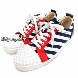 Christian louboutin スーパーコピー クリスチャンルブタン スーパーコピー スニーカー ローカット Louis Junior ルイスジュニア スパイク スタッズ ボーダー キャンバス エナメル 靴 ネイビー ☆激安& 通販kidying26Pn0nSj