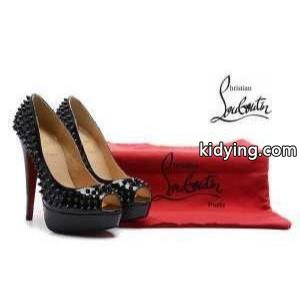 美脚力アップ 黒 型押し レザー CHRISTIAN louboutin コピー スパイクスダッズ クリスチャンルブタン コピー オープントゥ パンプス_クリスチャンルブタン コピー CHRISTIAN louboutin コピー_ブランド コピー 激安(日本最大級)kidying264TrGji
