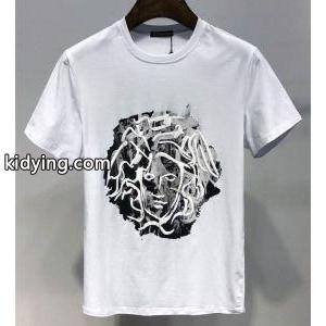 限定セール最新作アメカジ系ロゴプリント半袖tシャツversace コピーヴェルサーチ コピー 通販男性用かっこいいブラックホワイトkidying260D4Lfi