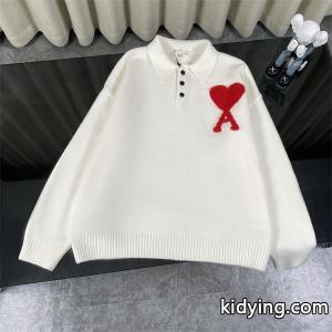 ホワイト 存在感 ゆったり トレンド 注目 ポロ AMI PARIS アミ パリス コピー ニットkidying26Svae0n
