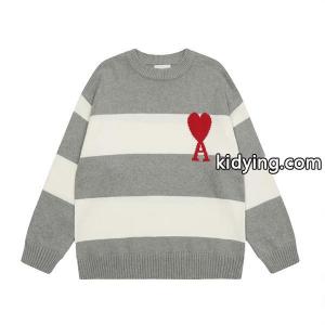AMI PARIS アミ パリス コピー 2026秋冬 大人カジュアル グレー×ホワイト ニットセーターkidying26eOrOLD