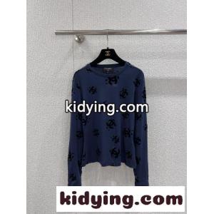 シンプル CCロゴ 長袖Tシャツ シャネル ブランド コピー Tシャツ コピー クルーネック ネイビーkid26bGriGz