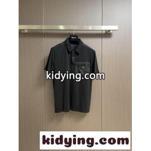異素材ディテール 半袖 ポロシャツ プラダ コピー Tシャツ 偽物 ブラックkid26uODWfy