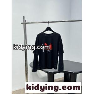 ロゴプリント フェイクレイヤード 長袖Tシャツ セリーヌ ブランド コピー Tシャツ 偽物 ブラックkid26GDOL9n