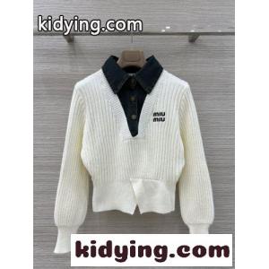 デニムレイヤード リブニット ミュウミュウ ブランド コピー セーター コピー ベージュkid26viOXHb