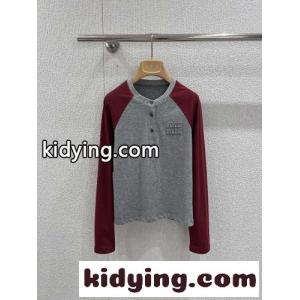 バイカラー ラグラン ヘンリーネックトップス ミュウミュウ ブランド コピー Tシャツ コピーkid26ryGHfq