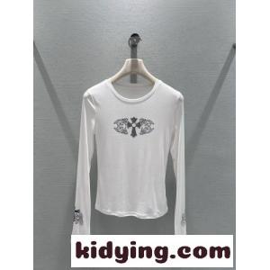 シンプル スタイリッシュ クルーネック 長袖Tシャツ クロムハーツ スーパーコピー Tシャツ 偽物 ホワイトkid26LPbG9D