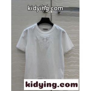 刺繍入り コットン 半袖Tシャツ エルメス コピー Tシャツ コピー クルーネック ホワイトkid26HTLDCa