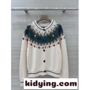 フェアアイル＆フラワー刺繍 クルーネック ニットカーディガン シャネル コピー ニット コピーkid2685T5fm
