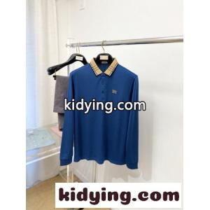 バーバリー スーパーコピー Tシャツ 偽物 定番 チェックカラー 長袖ポロシャツ ブルーkid26eS9Lni