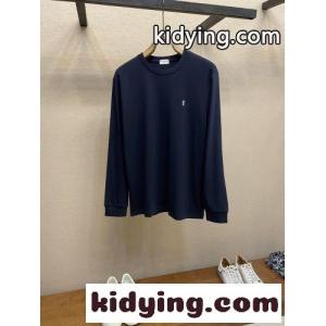 イヴ・サンローラン コピーブランド Tシャツ 偽物 洗練された YSLロゴ 長袖Tシャツ ネイビーkid26KL5Pbu