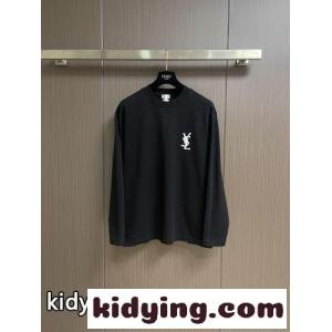 シンプル ロゴ 長袖Tシャツ イヴ・サンローラン コピー Tシャツ 偽物 ブラックkid26X5DK9v