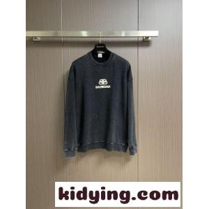 バレンシアガ コピー Tシャツ 偽物 おしゃれ ロゴ入り コットン スウェットシャツ ブラックkid26OzqSbm